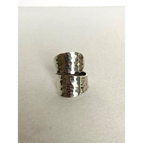 Sterling Silver 925 Modernist Hammered 1" Wide Tapered Bypass Band Ring Size 7 - Picture 6 of 16